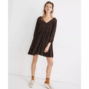 Madewell • Crinkle Georgette V-Neck Babydoll Dress in Brushed Texture • Small